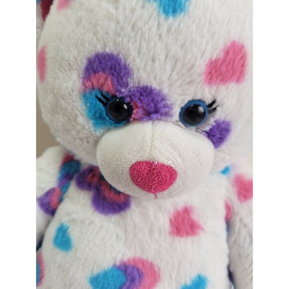Build A Bear BAB 2014 Blue Pink Heart Spotted Bear Plush Stuffed Animal Toy 17" - Picture 2 of 8